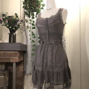 🍑 Grey Lace-Trim  Mini Tiered Dress